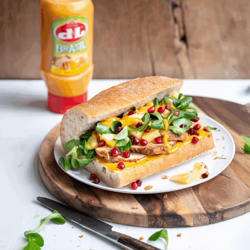 Broodje kip en ananas met brasil saus