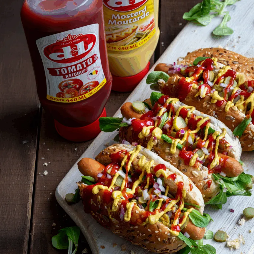 Hot dog classique avec moutarde et ketchup